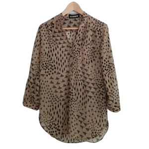 Animal print New New semi sheer cappuccino/black 3/4 tap-sleeve blouse/tunic